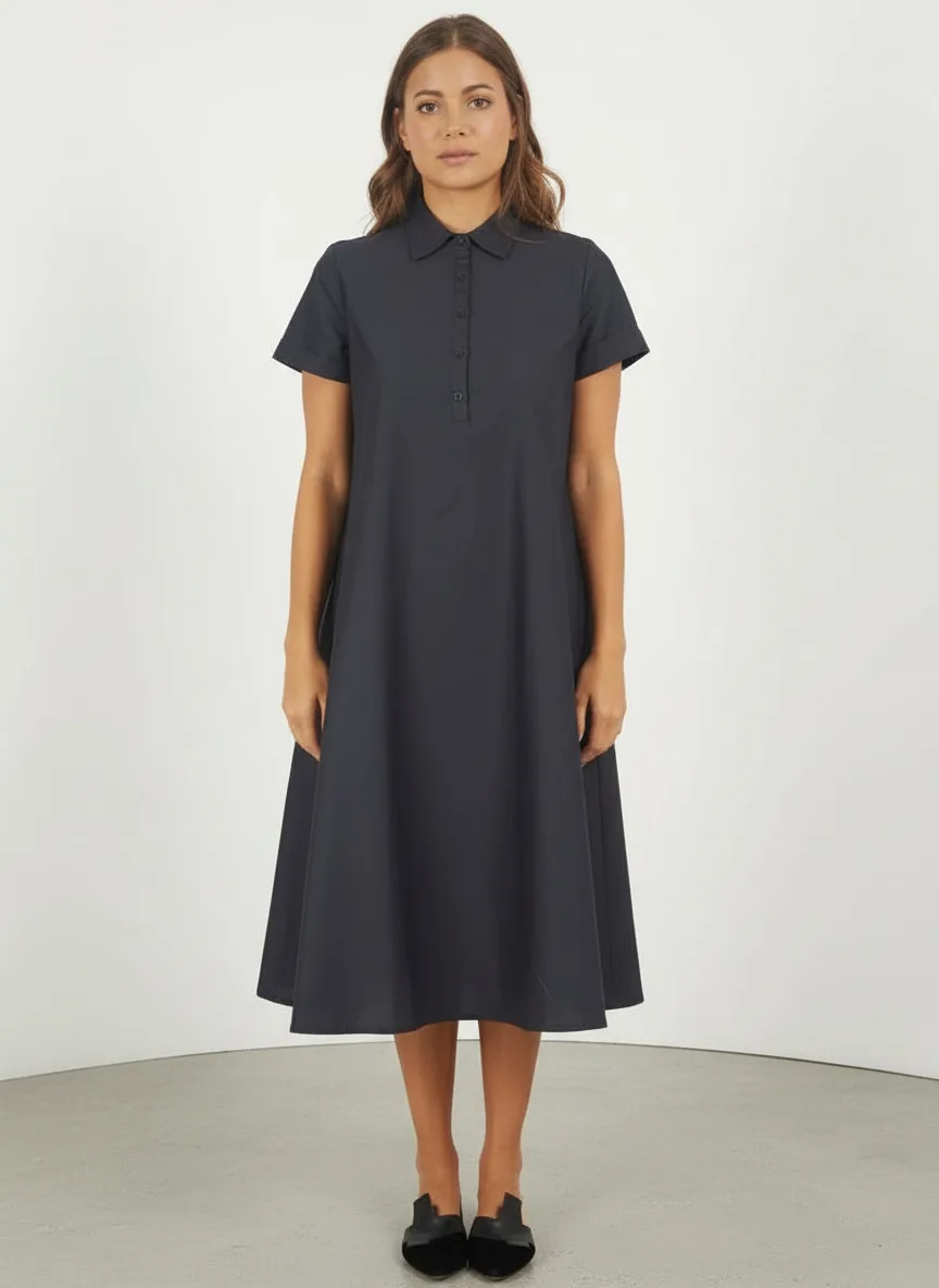 שמלת מעצבים דגם Aviv Midi- כפתורים מידי שחורה לנשים