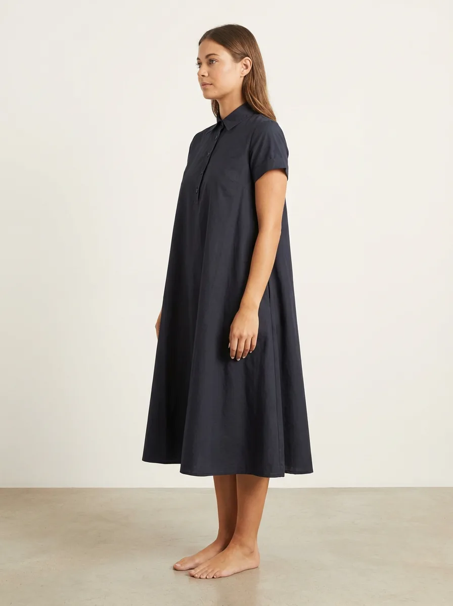 שמלת מעצבים דגם Aviv Midi- כפתורים מידי שחורה לנשים