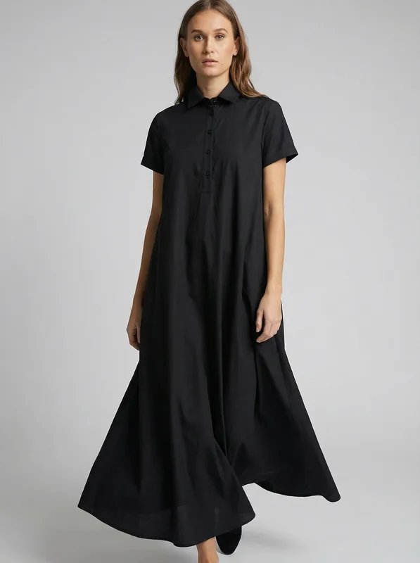 שמלת מעצבים דגם Aviv Maxi- כפתורים מקסי שחורה לנשים