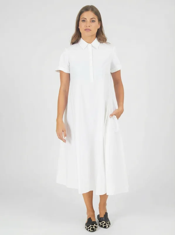 שמלת מעצבים דגם Aviv Midi- כפתורים מידי לבנה לנשים